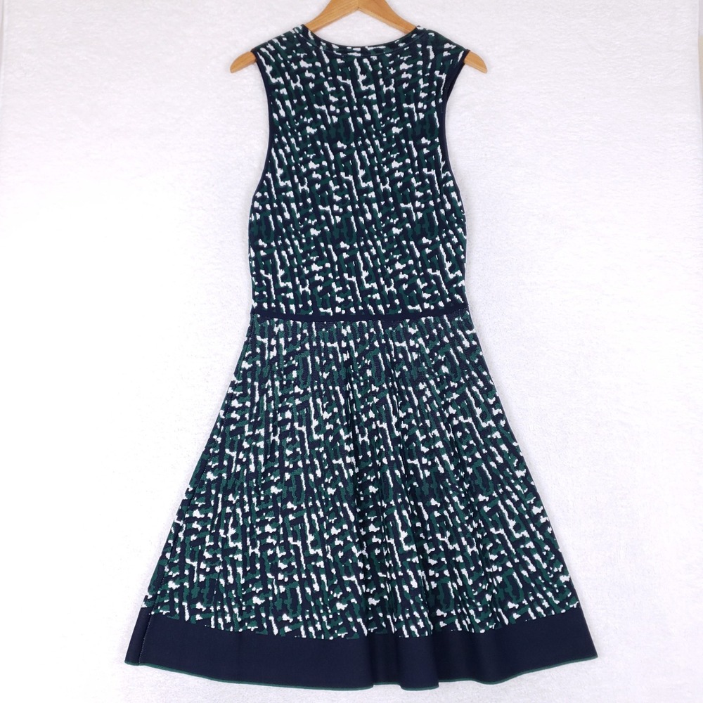 Eliza J Fit and Flare Dress Women L Sleeveless Abstract Knit Navy Green Workwear - Picture 7 of 11